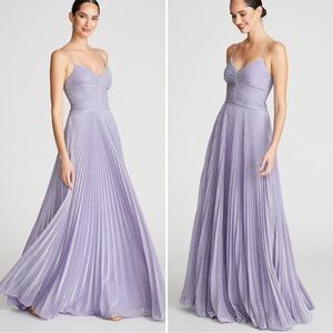 Halston Maycee Gown Sz 10 Shimmer Jersey Stretch Metallic Pleated Maxi Dress